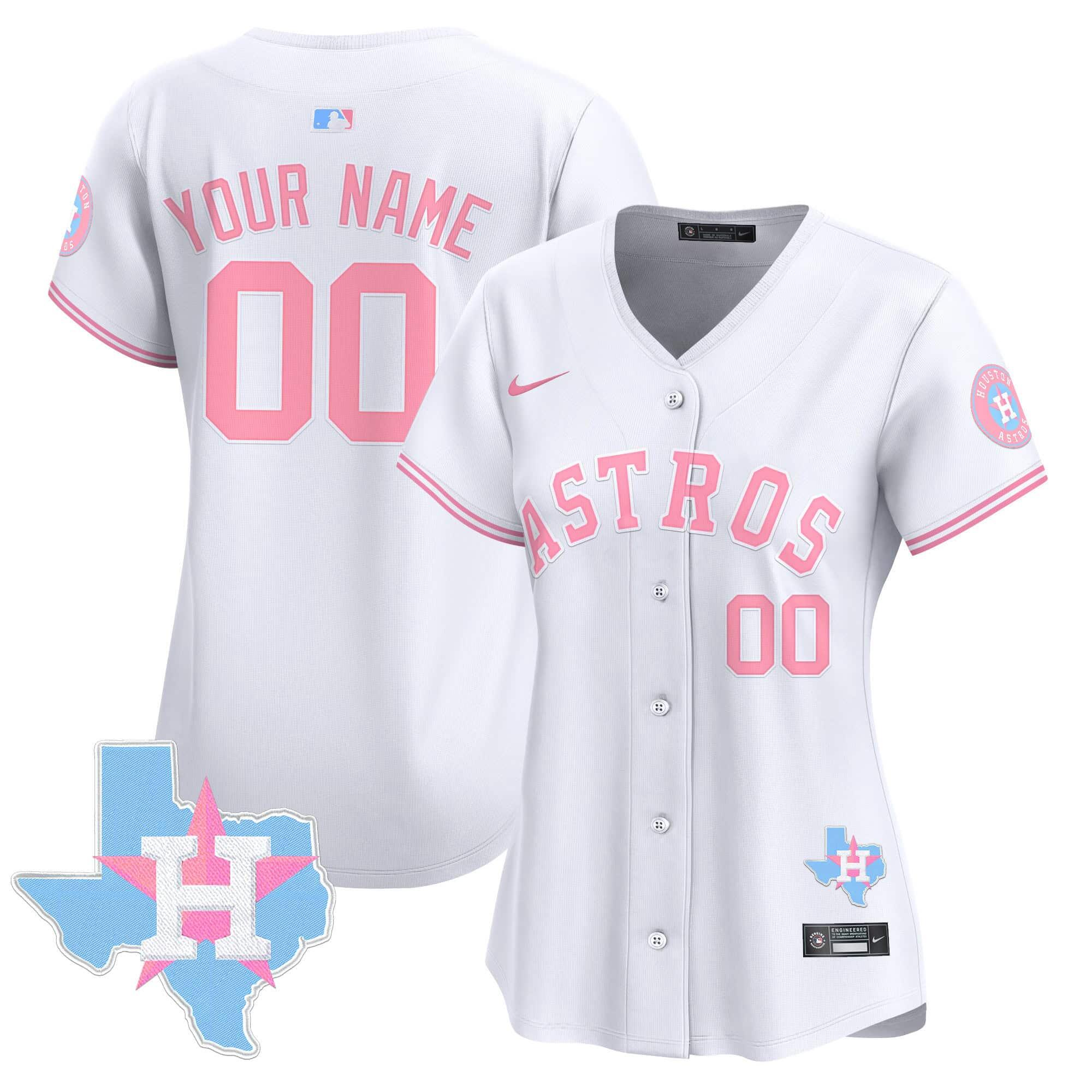 Women's Houston Astros Active Player Custom White Bubblegum Pink Limited Stitched Jersey(Run Small)